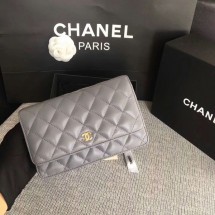 Chanel WOC Flap Bag Grey Original Sheepskin Leather 33814 Glod JK5847ki86