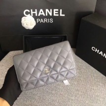 Chanel WOC Flap Bag Grey Original Sheepskin Leather 33814 Silver JK5846hk64