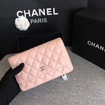 Chanel WOC Flap Bag Light Pink Original Sheepskin Leather 33814 Silver JK5831Yo25