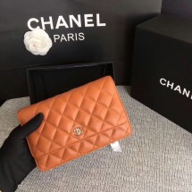 Chanel WOC Flap Bag Orange Original Sheepskin Leather 33814 Silver JK5829Yf79