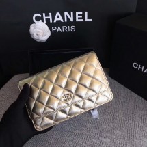 Chanel WOC Flap Bag Original Sheepskin Leather 33814A Silver JK5838CC86