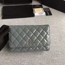 Chanel WOC Flap Bag Patent Leather A33814C Grey JK5694Lo54