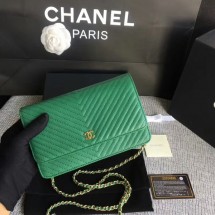 Chanel WOC Flap Shoulder Bag Green Calfskin Leather A33814 Gold JK5619Ym74