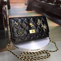 Chanel WOC mini Flap Bag Calfskin Leather A33814 Black JK5819Is53