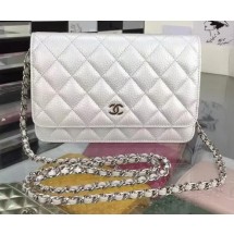 Chanel WOC mini Flap Bag Deer Skin A5375 Silver JK110LG44