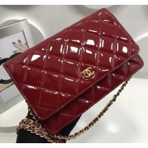 Chanel WOC mini Flap Bag Patent Leather A33814P Burgundy JK150VI95