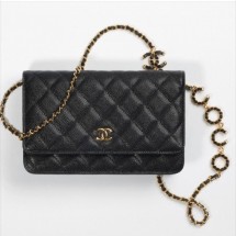 Chanel WOC Original Caviar Leather Flap cross-body bag CC33814 black& Gold chain JK2917hT91