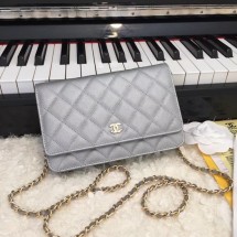 Chanel WOC Original Caviar Leather Flap cross-body bag CF33814 Silver gray Gold chain JK5168OG45