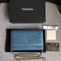 Chanel WOC Skyblue Camellia Leather mini Flap Bag A33814 Gold JK5706CD62