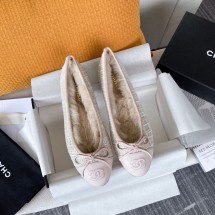 Cheap Chanel Ballet Shoes Original Leather Rabbit Fur CC23560 Pink JK5627ZZ98