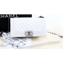 Cheap Fake Boy Chanel Flap Bag Calfskin Chevron Quilting A67086 White JK801BC48