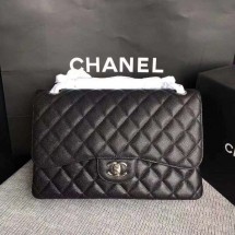 Copy 1:1 Chanel Flap Shoulder Bags Black Original Calfskin Leather CF1113 Silver JK5345xD64