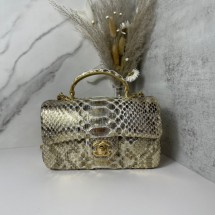 Copy 1:1 Chanel Snake skin mini flap bag with top handle AS2431 gold JK2425xD64