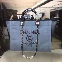 Copy Best Chanel Large Canvas Tote Shopping Bag A1679 Blue JK20Qc72