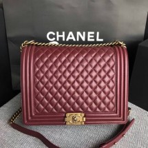 Copy Boy Chanel Flap Shoulder Bag Wine Original Sheepskin Leather A67087 Gold JK5434Kn92