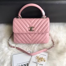 Copy Chanel CC original lambskin top handle flap bag 92236V pink Silver Buckle JK5069Kn92