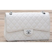 Designer Chanel Jumbo Classic White Cannage Pattern Flap Bag A58600 Silver JK551vs94