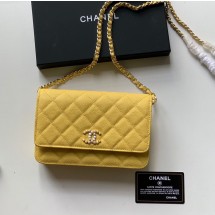 Designer Replica Chanel WOC Original Caviar Leather Flap cross-body bag V33818 Yellow JK3204CF36