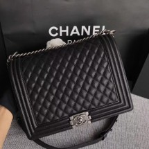 Fake Boy Chanel Flap Shoulder Bag Black Original Cannage Pattern A67087 Silver JK5449Qv16