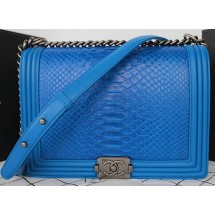 Fake Boy Chanel Flap Shoulder Bag Blue Python Leather A67087 Silver JK464bz90