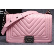 Fake Boy Chanel Flap Shoulder Bag Herringbone Stitching CHA6817 Pink JK825Sq37