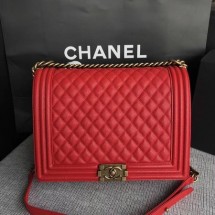 Fake Boy Chanel Flap Shoulder Bag Red Original Cannage Pattern A67087 Gold JK5448pE71