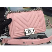 Fake Boy Chanel mini Flap Bag Original Chevron Nubuck Leather A5707 Pink JK327RY48