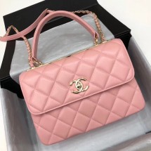 Fake Chanel CC original lambskin top handle flap bag 92236 pink&Gold-Tone Metal JK4682tu77