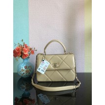 Fake Chanel CC original lambskin top handle flap bag A92236 Beige&Gold-Tone Metal JK2517Iw51