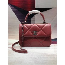 Fake Chanel CC original lambskin top handle flap bag A92236 red&silver-Tone Metal JK4466Lh27