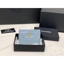 Fake Chanel classic card holder Calfskin & Gold-Tone Metal A31510 light blue JK1331kw88