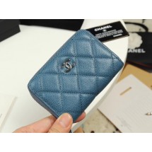 Fake Chanel classic card holder Grained Calfskin & silver-Tone Metal A69271 Blue JK1308lF58