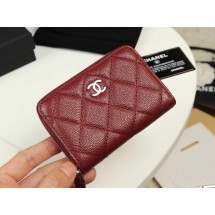 Fake Chanel classic card holder Grained Calfskin & silver-Tone Metal A69271 Burgundy JK1310GR32