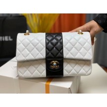 Fake Chanel CLASSIC HANDBAG Lambskin & Gold Metal A01112 White & Black JK2885xR88