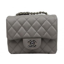 Fake Chanel Classic MINI Flap Bag CF1115 Grey Cannage Pattern Silver JK897pE71