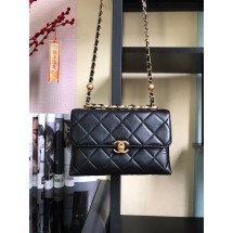 Fake Chanel Flap Lambskin Shoulder Bag AS3011 black JK2791eZ32