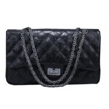 Fake Chanel Glazed Crackled Leather Classic Flap Bag A30225 Black JK945GR32