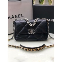 Fake CHANEL Lambskin 19 Flap Bag AS1160 black JK2894Qv16