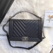 Fake Chanel Leboy Original Caviar leather Shoulder Bag Black A67087 Silver JK4646Sq37