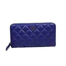 Fake Chanel Matelasse Zip Around Wallet Original Cannage Pattern CHA50097 Blue JK1525eZ32