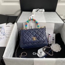 Fake chanel mini flap bag with top handle AS2215 Navy Blue JK3434xE84