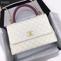 Fake Chanel original Caviar leather flap bag top handle B92292 white&Gold-Tone Metal JK4766GR32