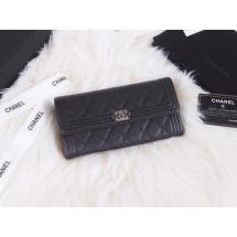 Fake Cheap BOY CHANEL Flap Wallet A80286 black silver-Tone Metal JK1386Kt89