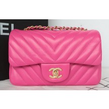 Fake Cheap Chanel Classic MINI Flap Bag Chevron Sheepskin Leather A1119 Rose JK291Kt89