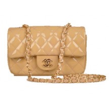 Fake Cheap Chanel mini Classic Flap Bag Apricot Patent Leather 1117 Gold JK1021Kt89