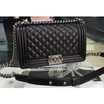 Fashion Chanel Boy Flap Shoulder Bag Black Original Calfskin Leather A8708 Silver JK266Of26