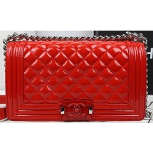 First-class Quality Boy Chanel Flap Bag Original Patent Leather A67025 Red JK818VJ28