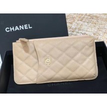 First-class Quality Chanel Calfskin Leather Card packet & Gold-Tone Metal A81598 beige JK1183VJ28