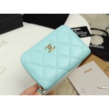 First-class Quality Chanel classic card holder Grained Calfskin & Gold-Tone Metal A69271 sky Blue JK1305fm32