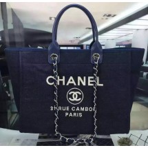 First-class Quality Chanel Large Canvas Tote Shopping Bag A1679 Royal JK245xO55